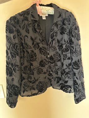 Talbots Black Floral Blazer blouse
